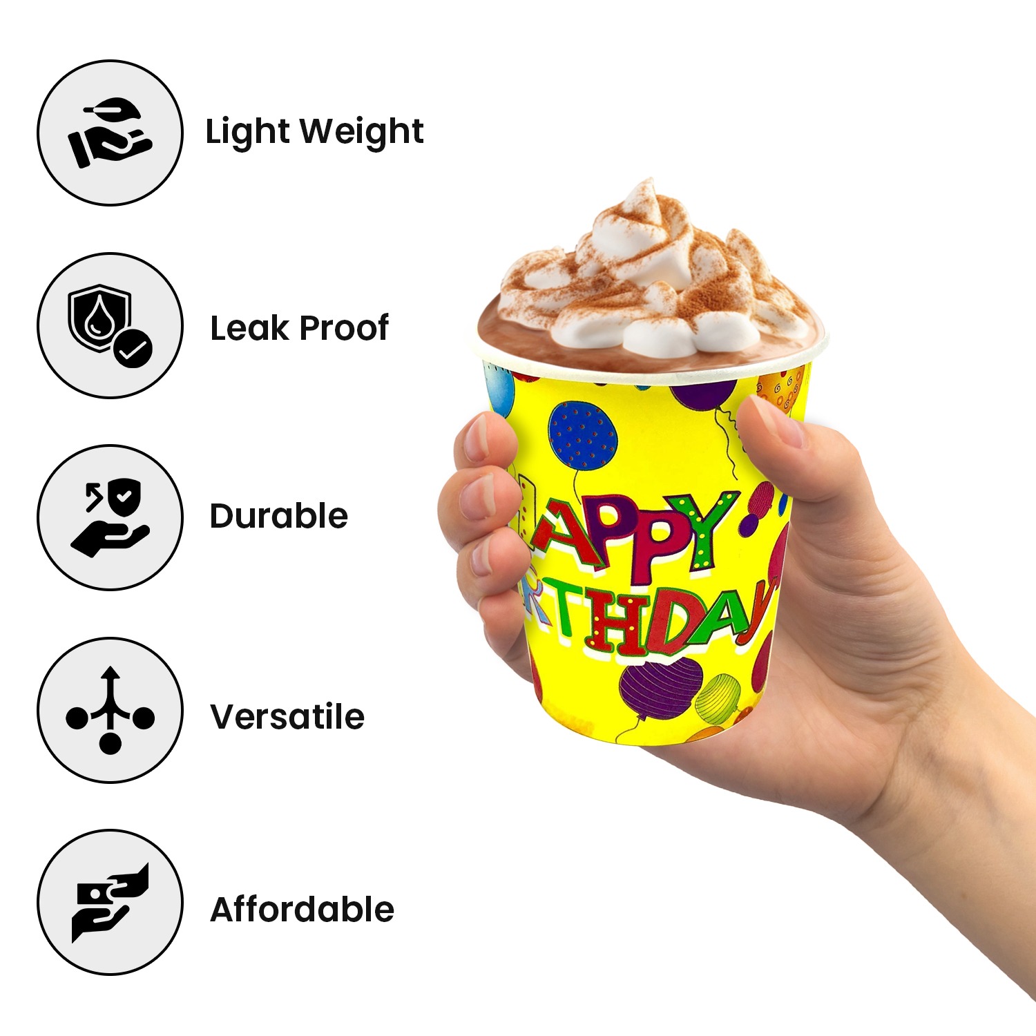 Yellow Paper Cup – 7oz Happy Birthday Disposable Party Cups