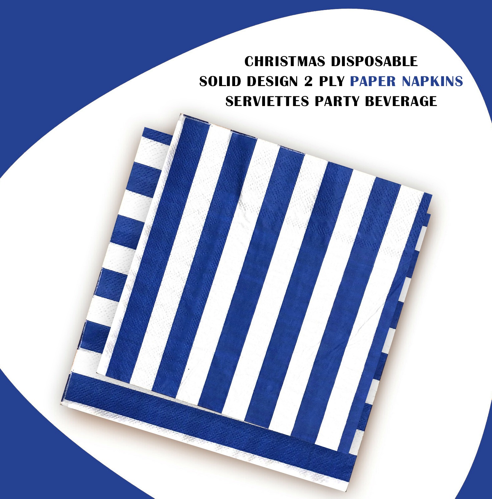 20X Stripes Blue Paper Napkins 2 Ply Disposable Party Serviettes