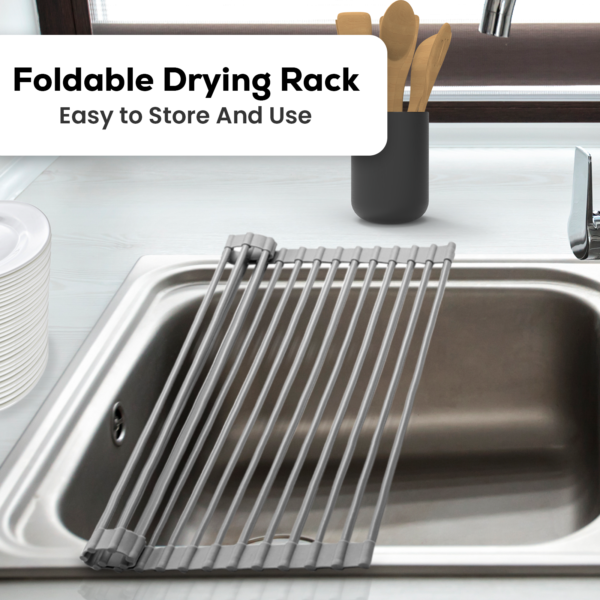 Dish Drainer Sink Rack – Foldable Rolling Kitchen Draining Mat