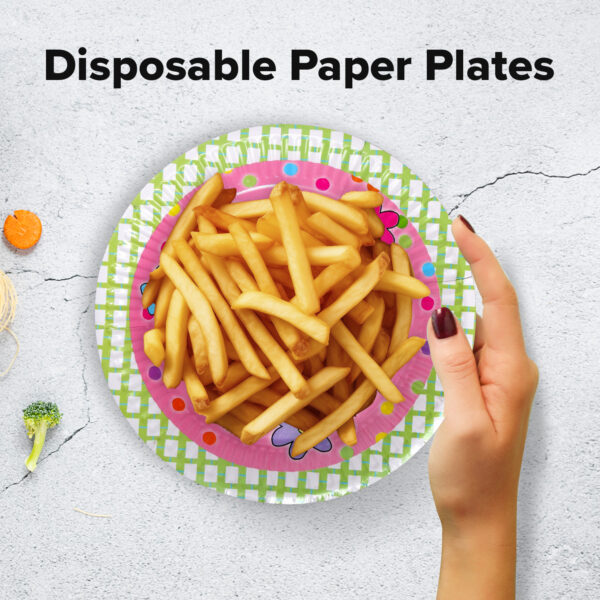 Pink Flower Happy Birthday Cake Paper Plates – 23cm Disposable