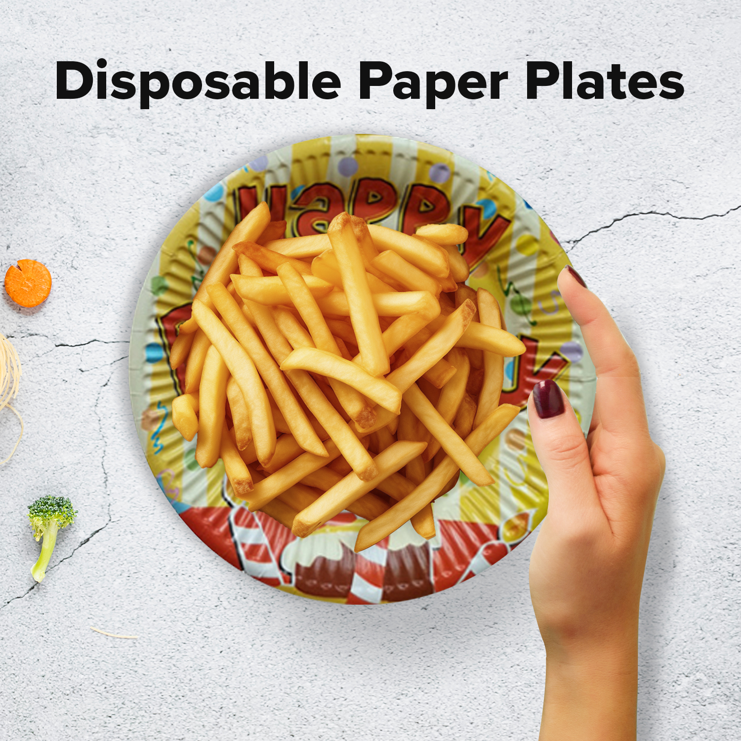 Yellow Paper Plate – 23cm Happy Birthday Candle Disposable Plate