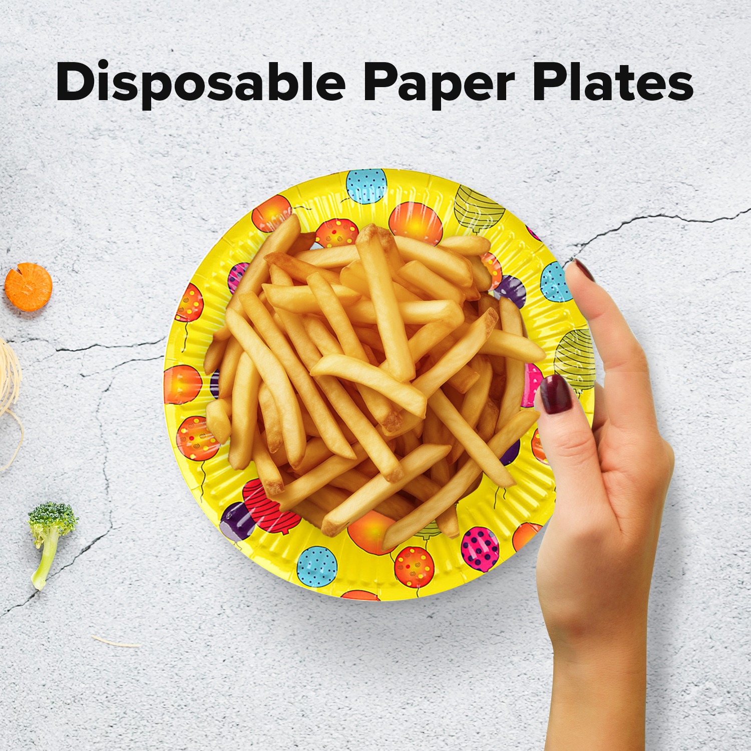 Yellow Paper Plates – 23cm Happy Birthday Balloons Disposable Plate