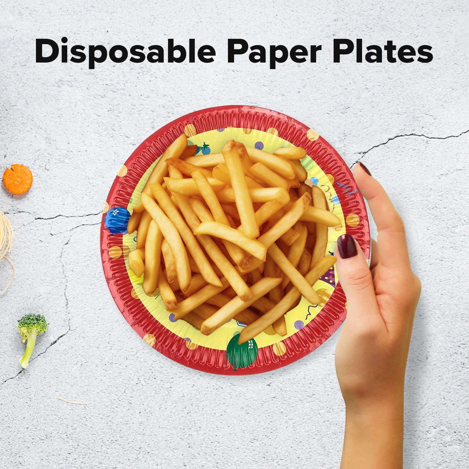 Yellow Paper Dishes – 23cm Happy Birthday Cupcake Disposable Plates