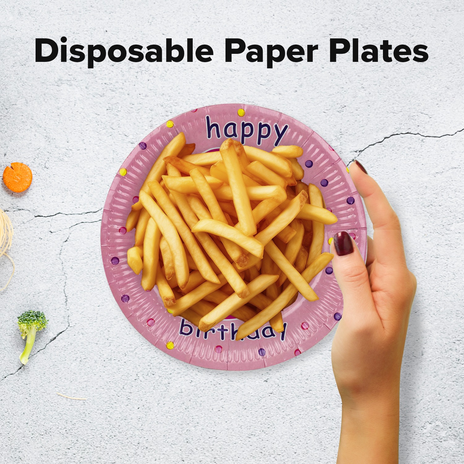 Paper Plates Pink – 23cm Happy Birthday Cupcake Disposable Plates
