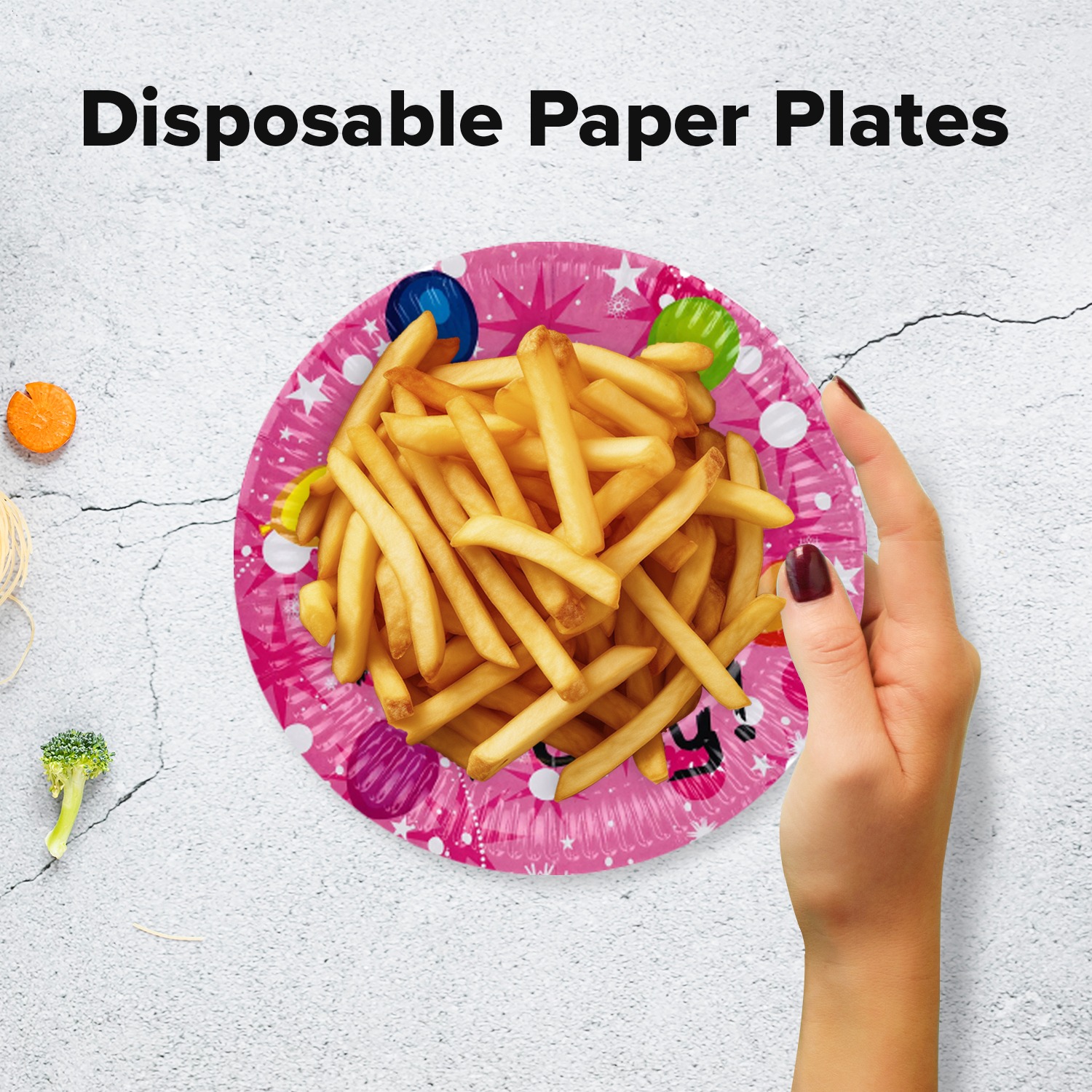 Party Plates Pink – 23cm Crown Happy Party Disposable Plates