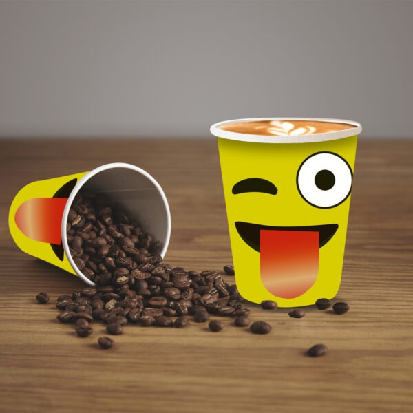 Wink Face Emoji Paper Cups – Yellow Disposable Party Cups