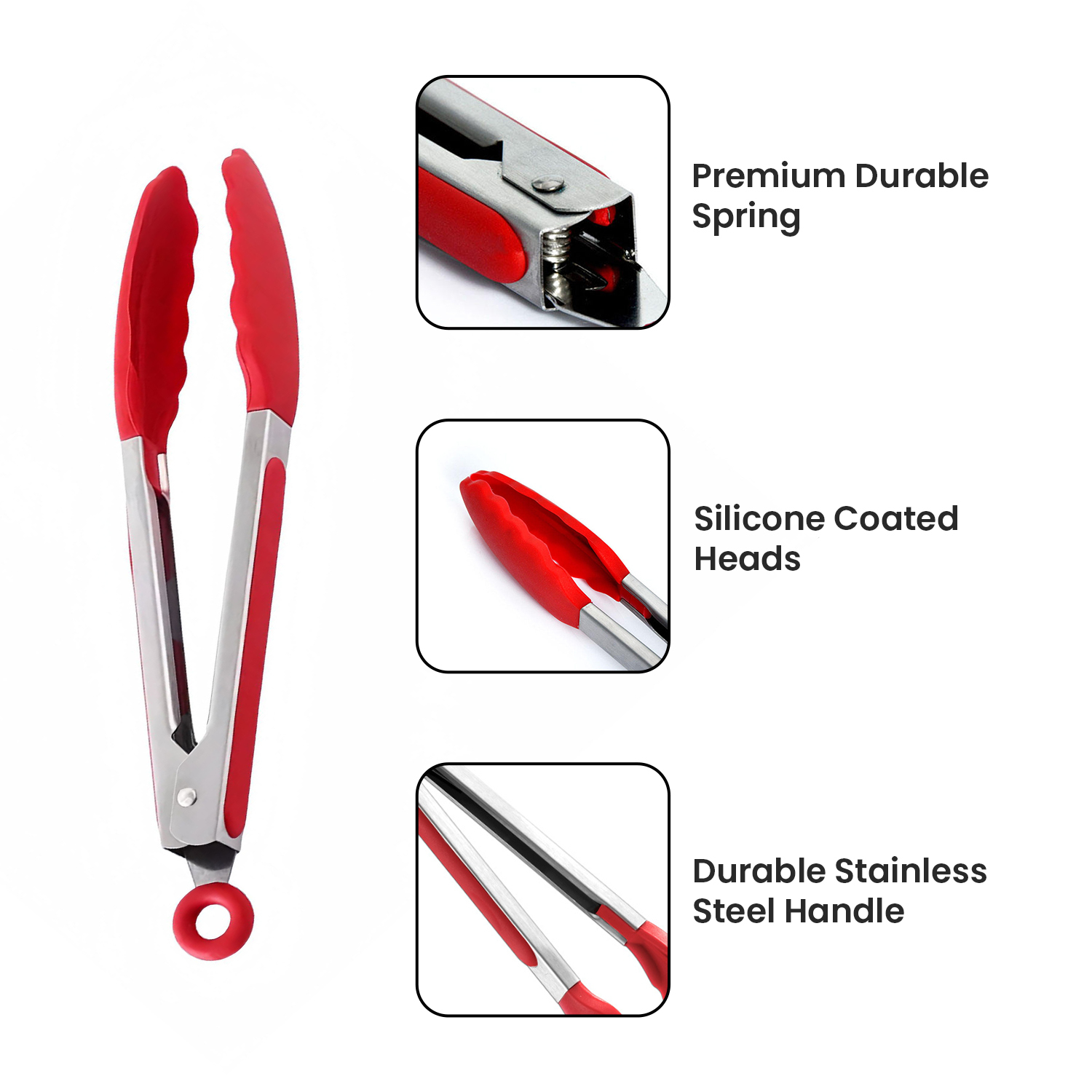 Red 9-Inch Kitchen Tongs – Silicone Tips, Heat Resistant & Ergonomic