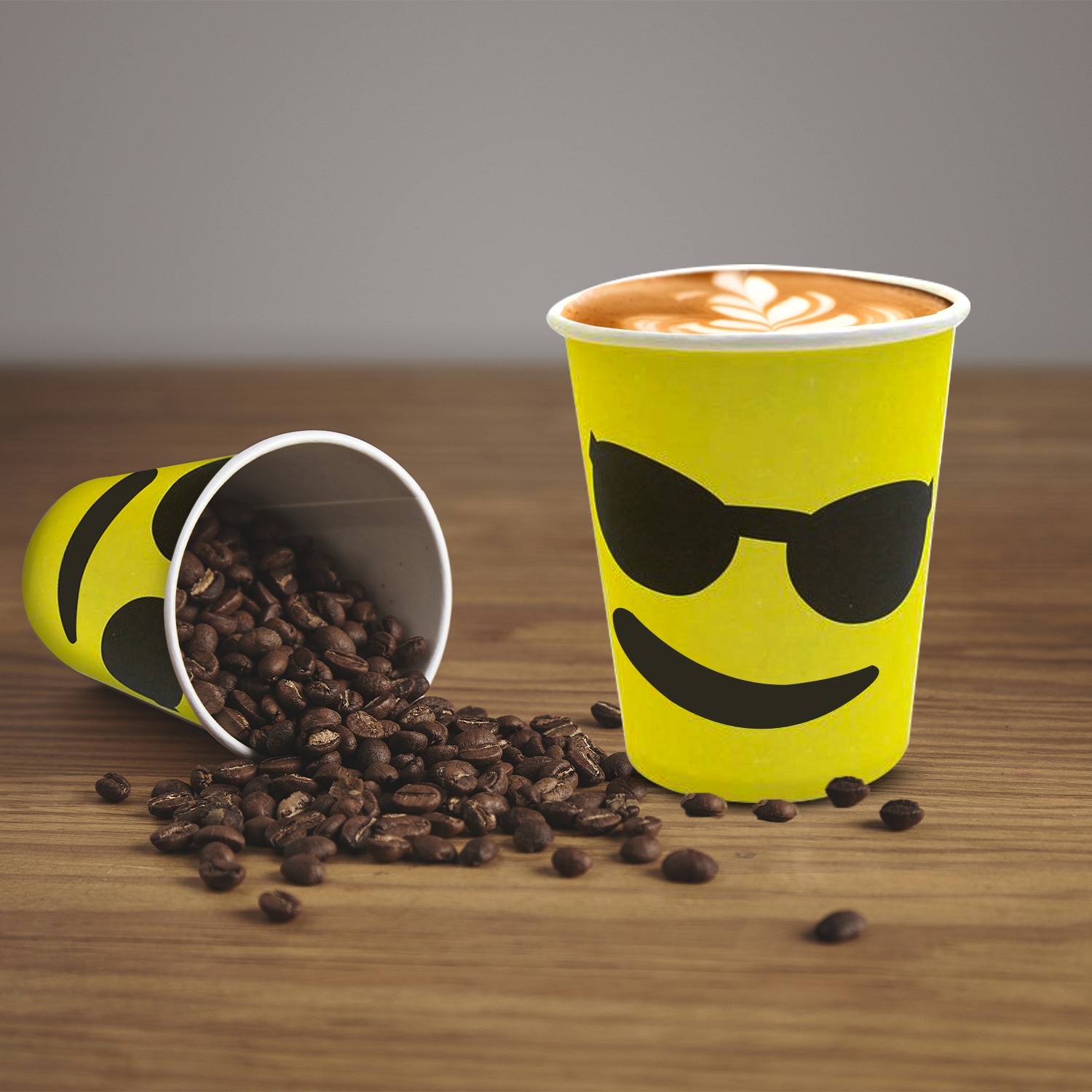 30X 7oz Cups – Emoji Sunglass Yellow Paper Eco-Friendly Cups
