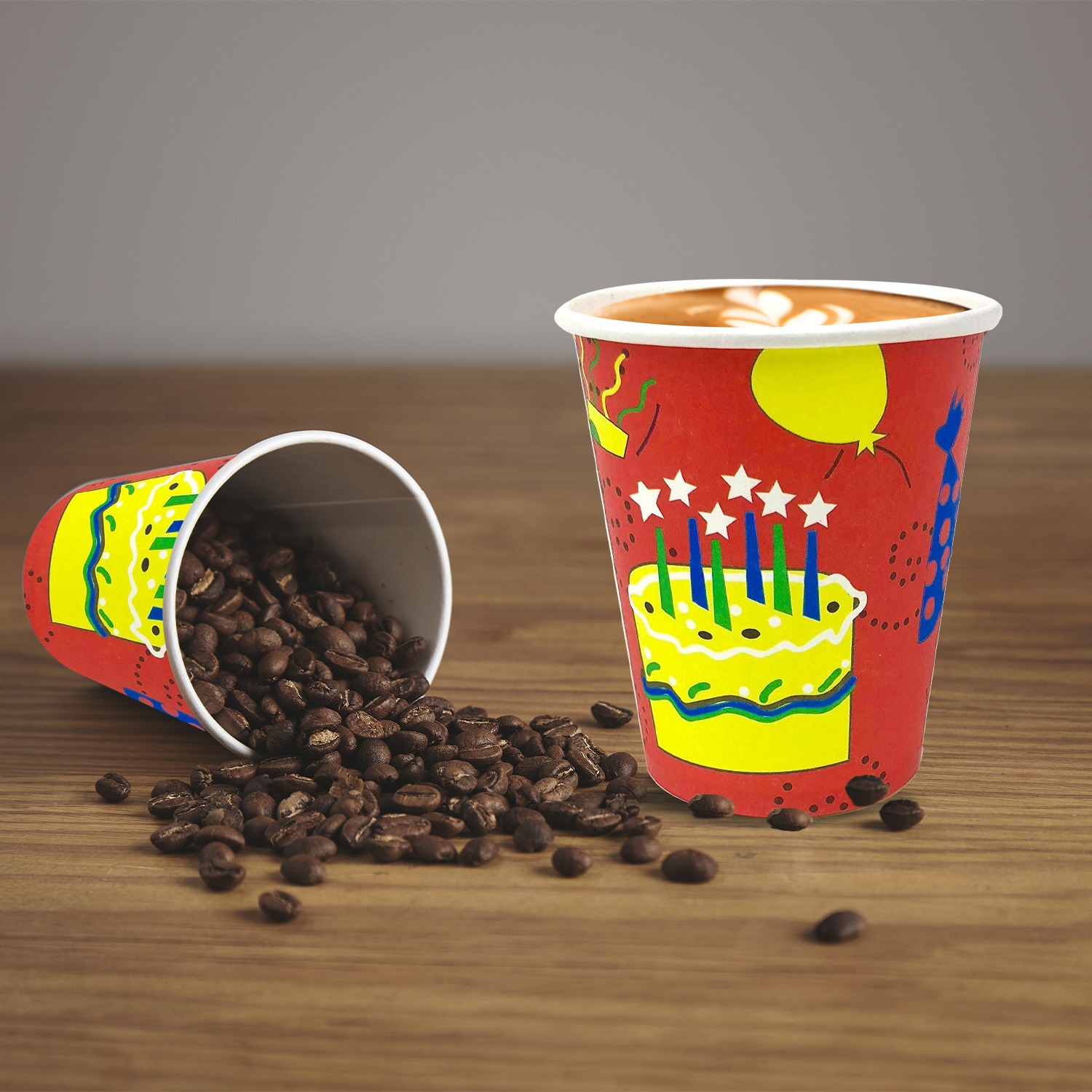 Red Paper Cups – 7oz Birthday Cake Star Party Disposable Cups