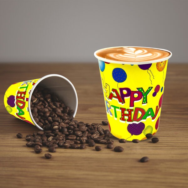 Yellow Paper Cup – 7oz Happy Birthday Disposable Party Cups