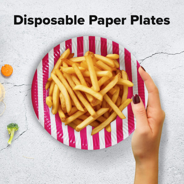 Pink Stripes Disposable Paper Plates – 7 Inch Party Set