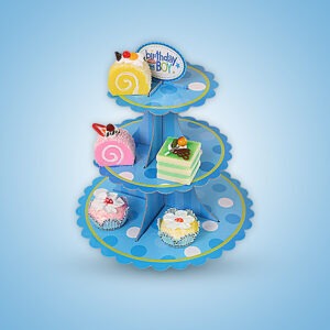 3 Tier Blue Birthday Boy Stand Cupcake – Cardboard Party Display