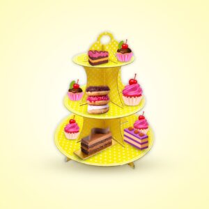3 Tier Polka Dot Yellow Cupcake Stand Cardboard – Dessert Display