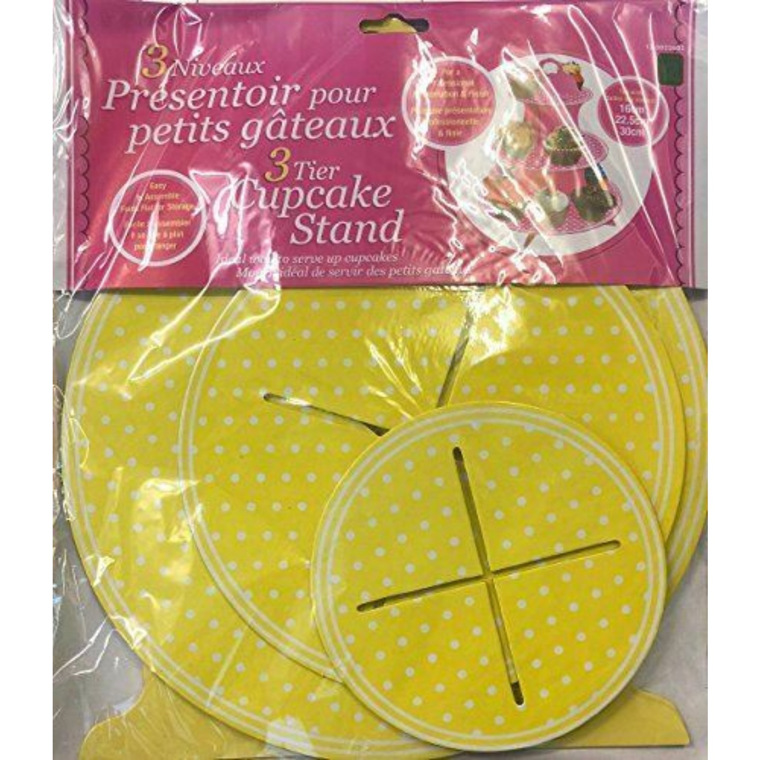3 Tier Polka Dot Yellow Cupcake Stand Cardboard – Dessert Display