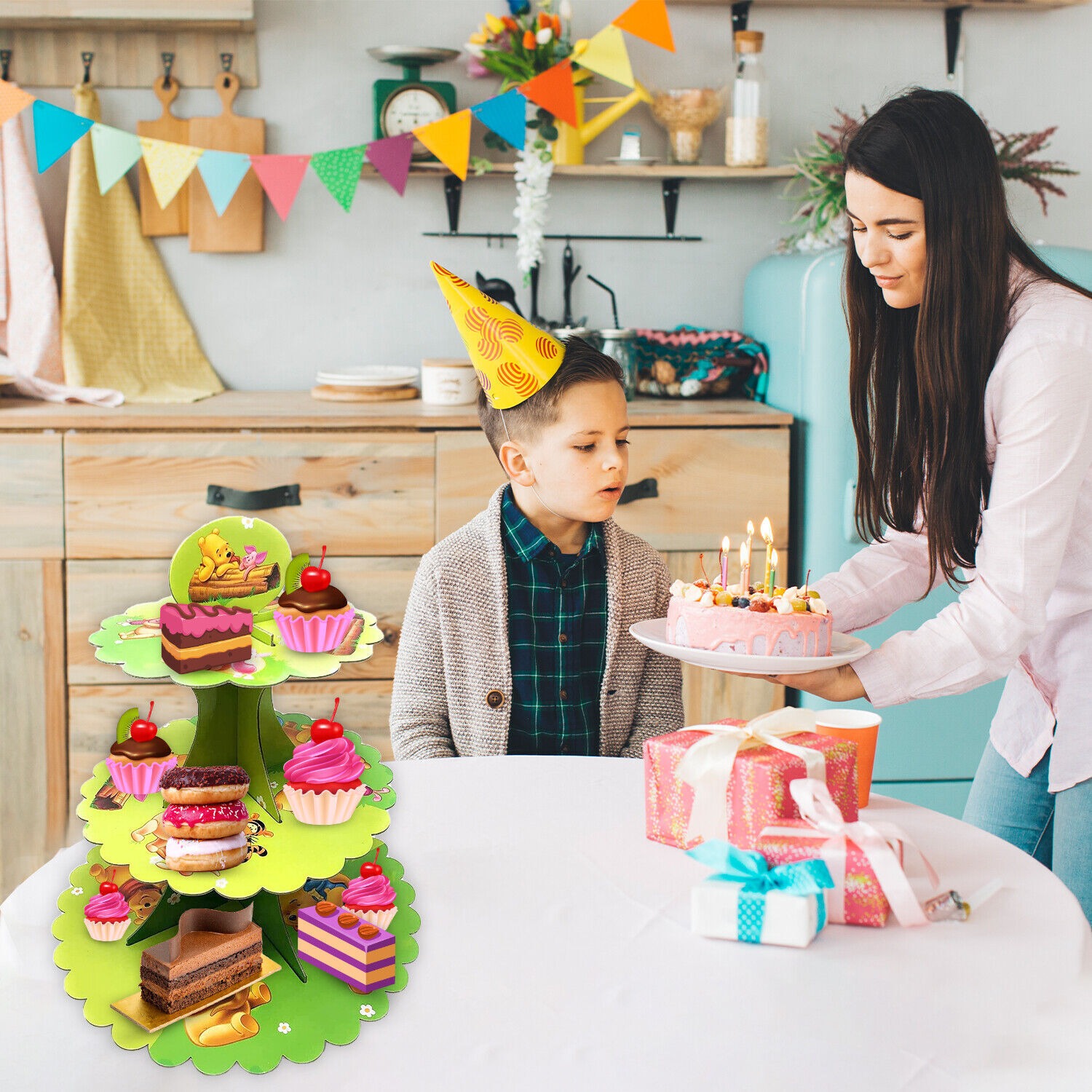 3 Tier Winnie the Pooh Cupcake Stands – Cardboard Party Dessert Holder