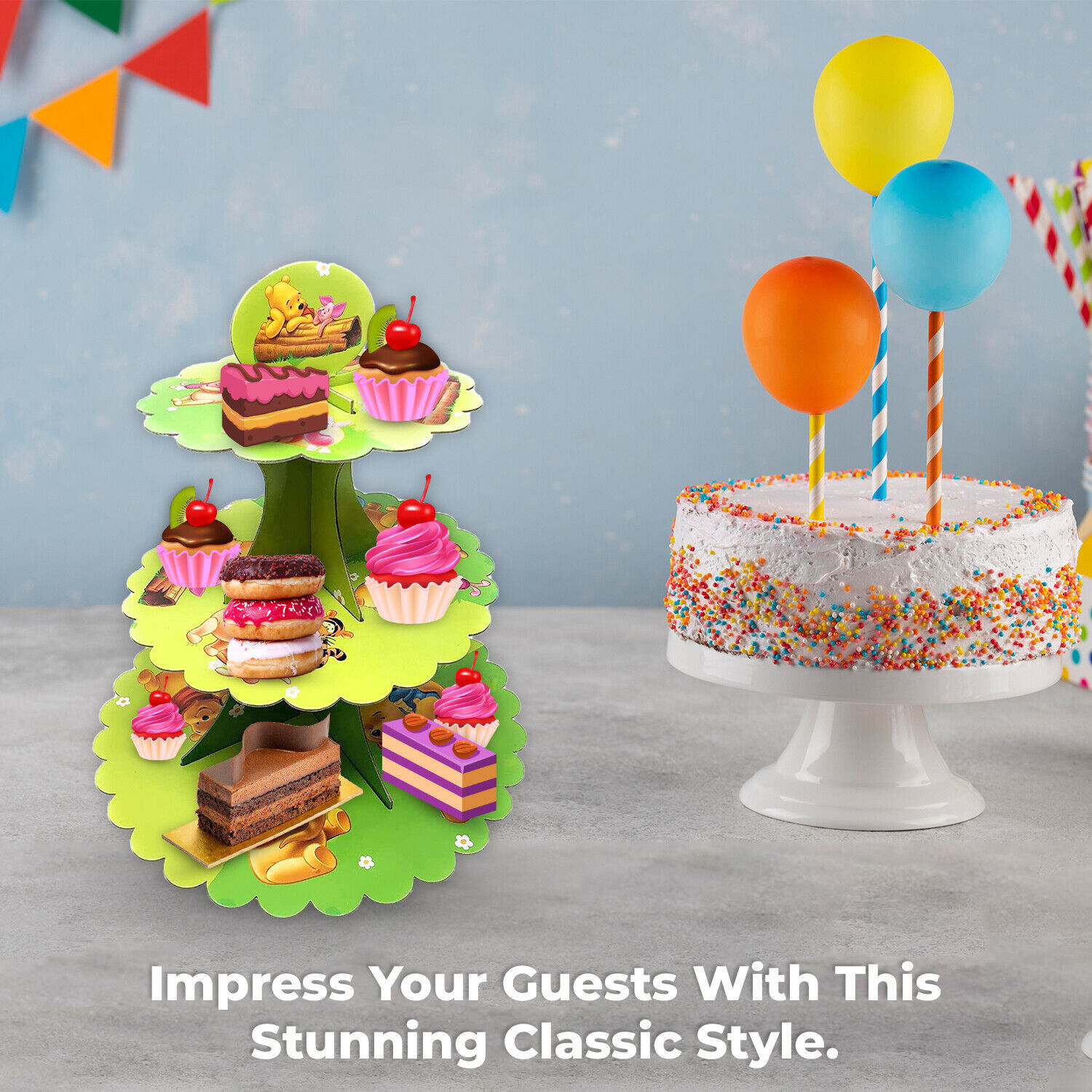 3 Tier Winnie the Pooh Cupcake Stands – Cardboard Party Dessert Holder