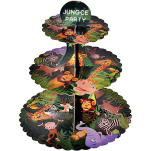 3-Tier Jungle Zoo Cardboard Cupcake Stand – Kids Party Display