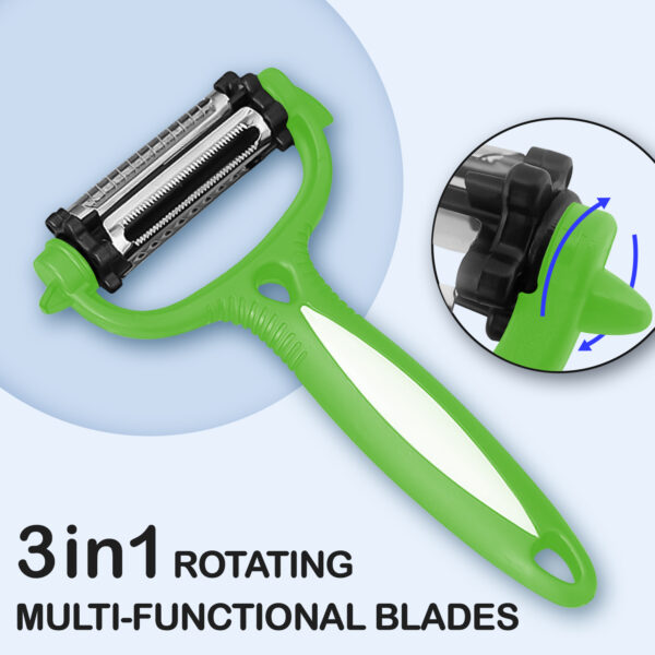 Neon Green 3-in-1 Vegetable Peeler – Rotating Multi-Blade Kitchen Tool