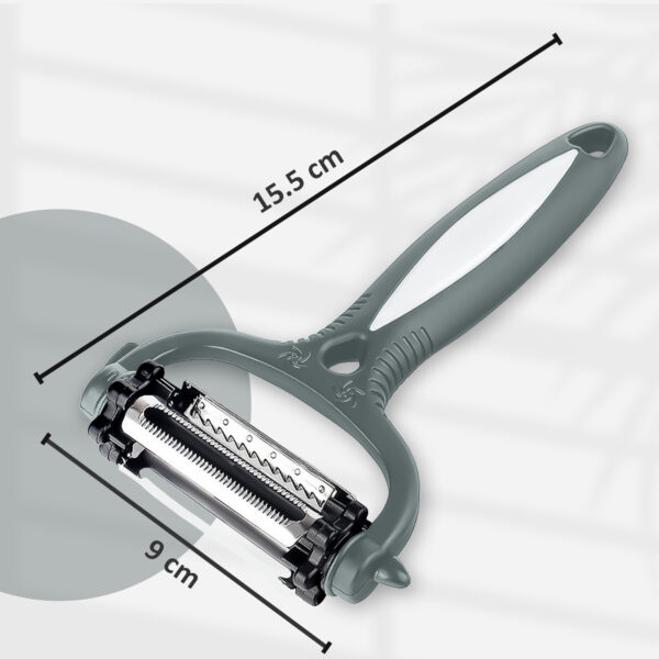 Grey Veg Peeler – 3-in-1 Rotating Stainless Steel Blade Kitchen Tool