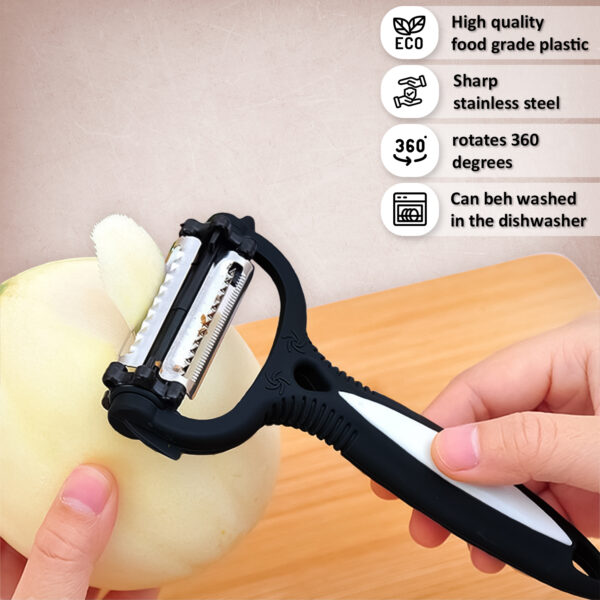 Black 3-in-1 Roto Potato Peeler – Multi-Function Sharp Stainless Steel Blades