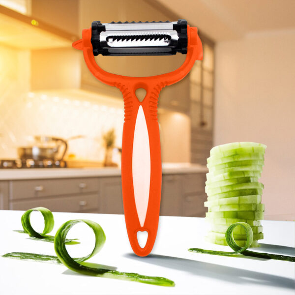 3-in-1 Orange Veg Peeler – Rotating Multi-Blade Stainless Steel Kitchen Tool