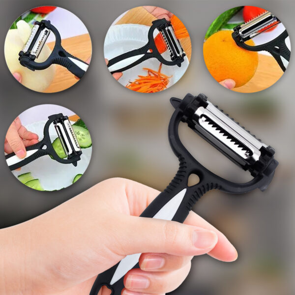 Black 3-in-1 Roto Potato Peeler – Multi-Function Sharp Stainless Steel Blades