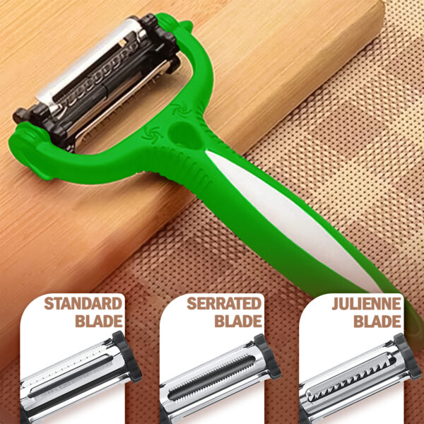 Neon Green 3-in-1 Vegetable Peeler – Rotating Multi-Blade Kitchen Tool