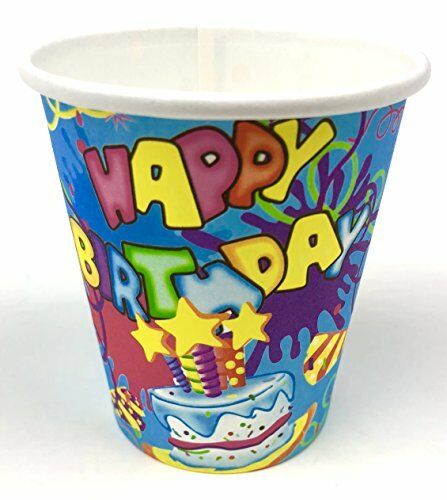 Blue Paper Cup – 30 Pack Happy Birthday Cake Star Design