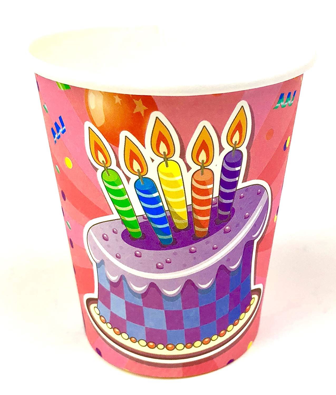 Pink Paper Cup – 7oz Birthday Cake Candle Party Cups