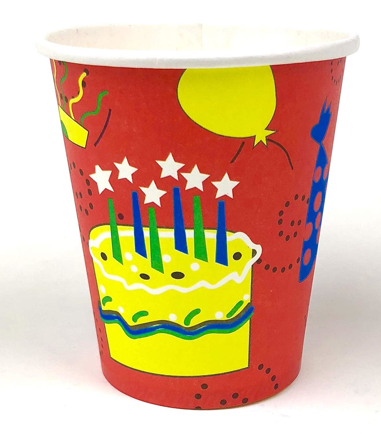 Red Paper Cups – 7oz Birthday Cake Star Party Disposable Cups