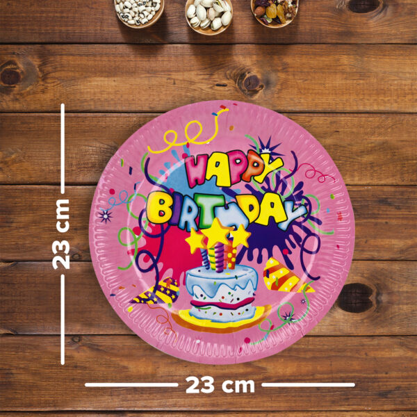 Pink Happy Birthday Cake Paper Plates – 7 Inch Disposable Set