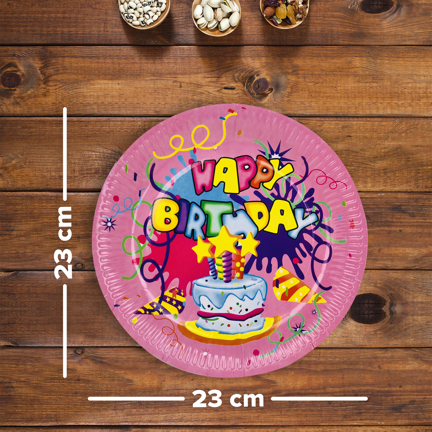 Pink Happy Birthday Cake Paper Plates – 7 Inch Disposable Set