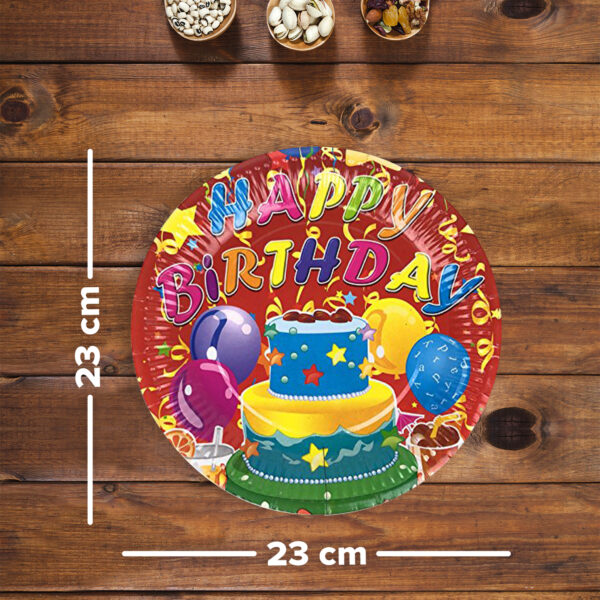 23cm Red Happy Birthday Cake Paper Plates – Disposable Partyware