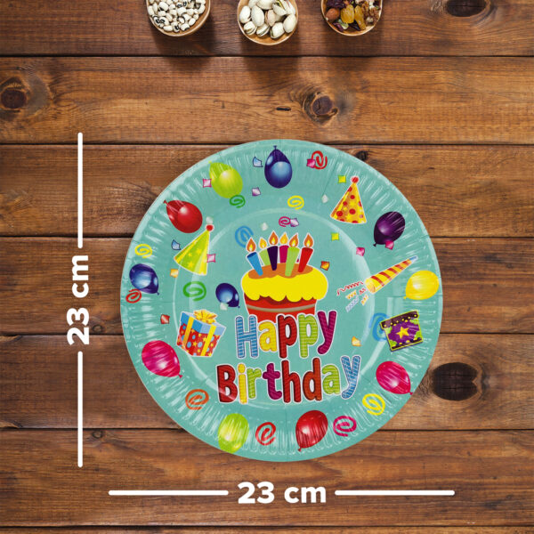Green Happy Birthday Cake Paper Plates – 23cm Disposable Partyware