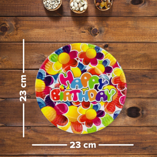 Birthday Paper Plates – Big Flower Design, 23cm Disposable Partyware