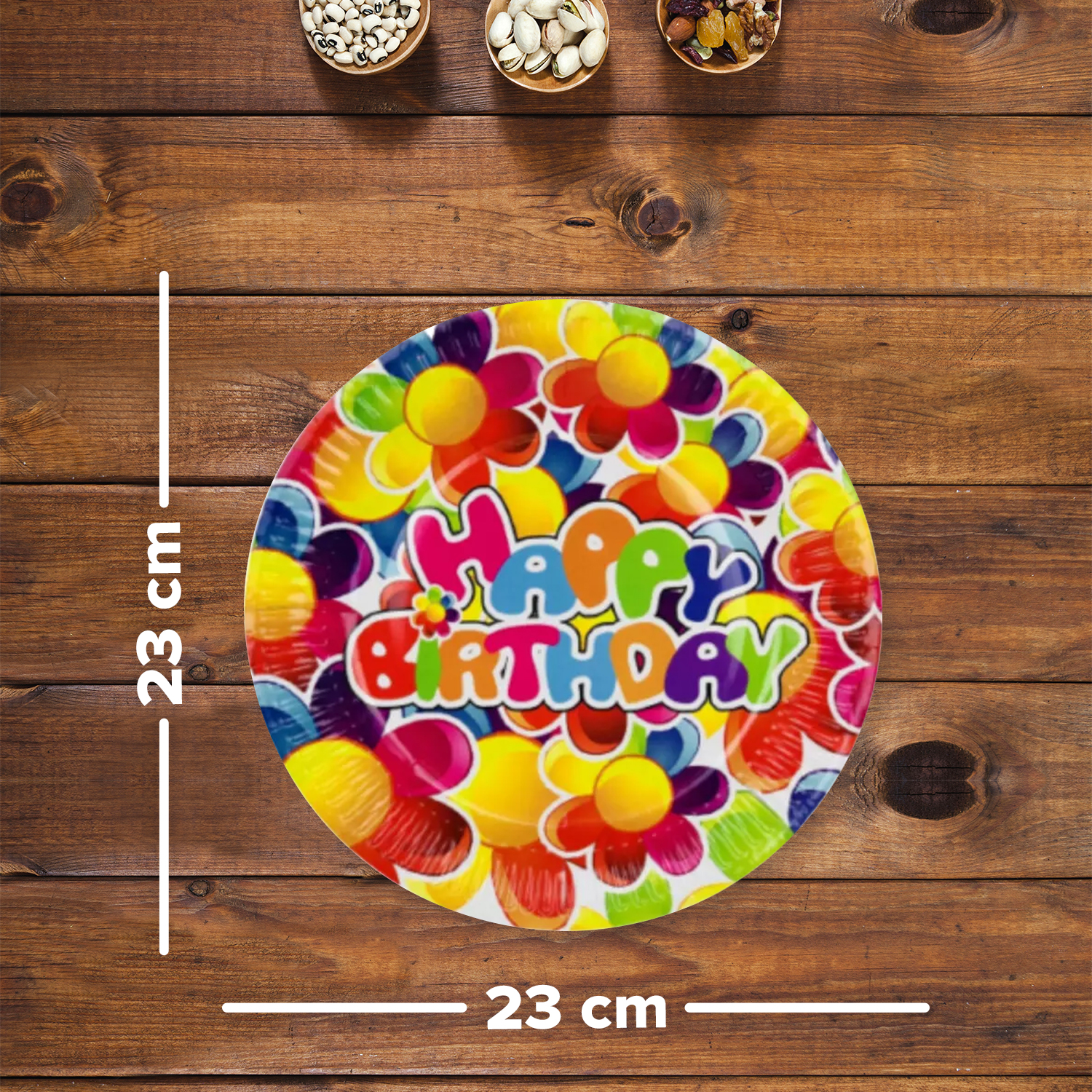 Birthday Paper Plates – Big Flower Design, 23cm Disposable Partyware