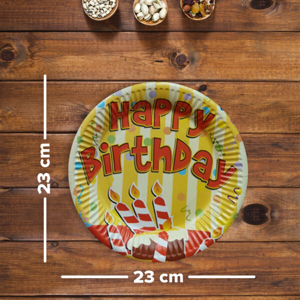 Yellow Paper Plate – 23cm Happy Birthday Candle Disposable Plate