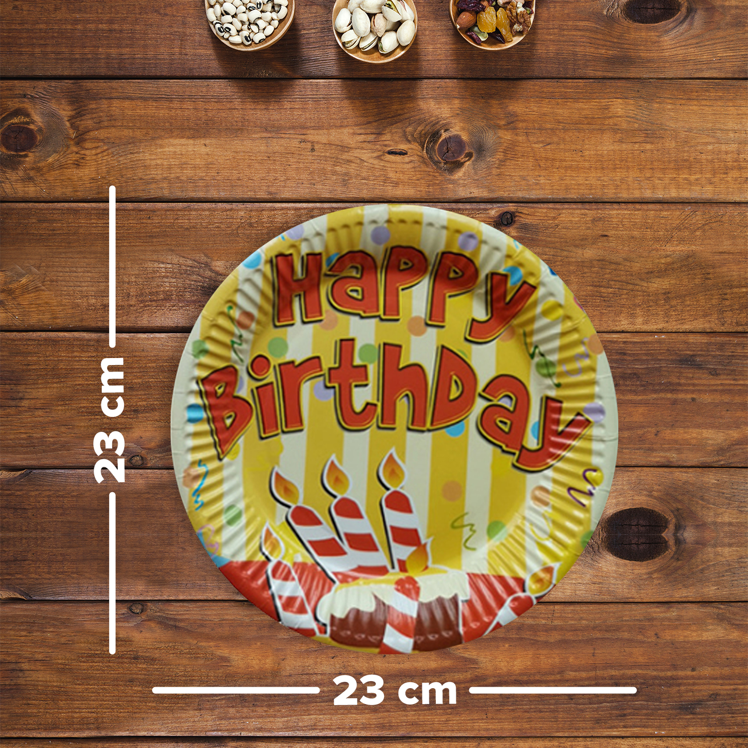 Yellow Paper Plate – 23cm Happy Birthday Candle Disposable Plate