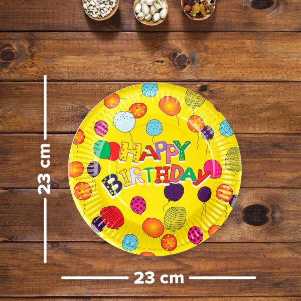 Yellow Paper Plates – 23cm Happy Birthday Balloons Disposable Plate