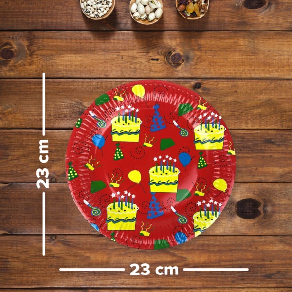 Paper Plates Red – 23cm Happy Birthday Cake Disposable Plates