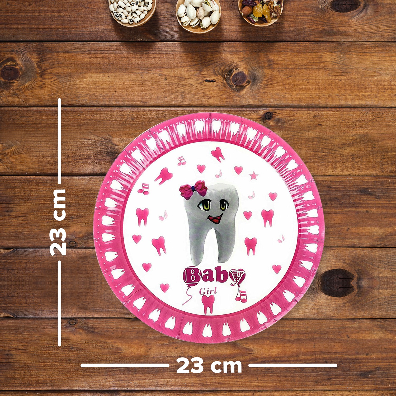Pink Party Plates – 23cm “İlk Dişim” Disposable Baby Plates