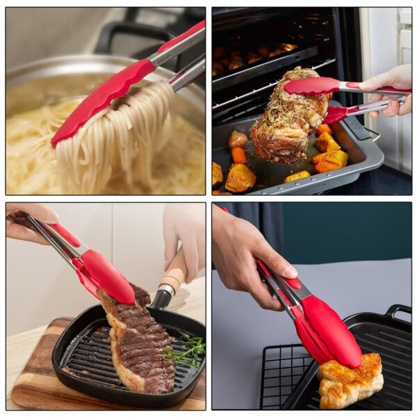 Red 9-Inch Kitchen Tongs – Silicone Tips, Heat Resistant & Ergonomic
