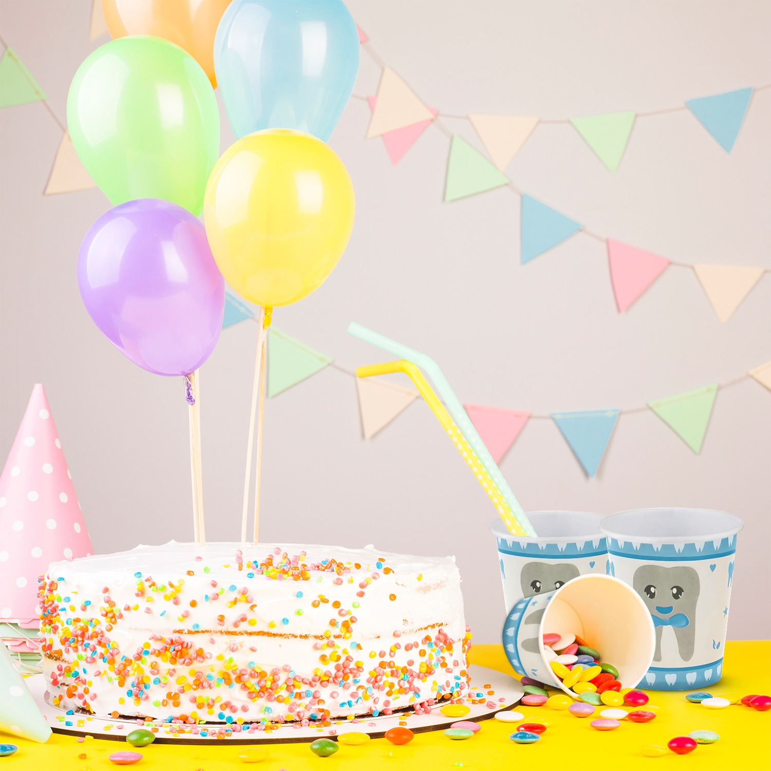 Blue Paper Cups – 30 Pack Baby Tooth 7oz Party Cups