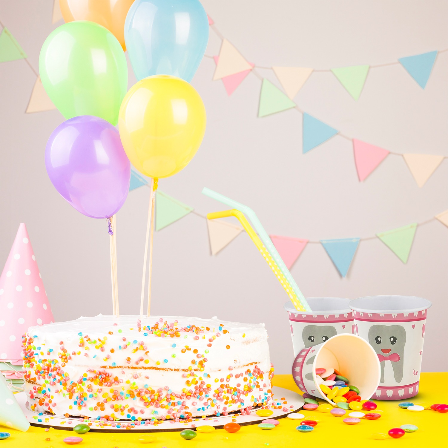 Pink Paper Cups – 30 Pack Baby Tooth 7oz Party Cups