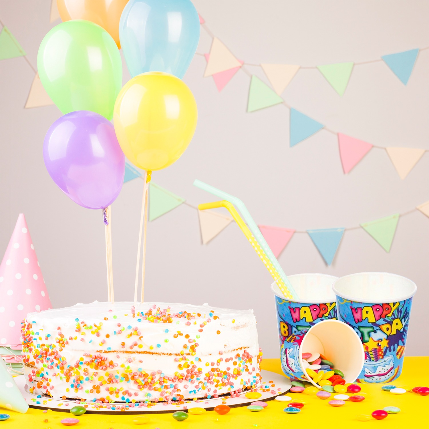 Blue Paper Cup – 30 Pack Happy Birthday Cake Star Design