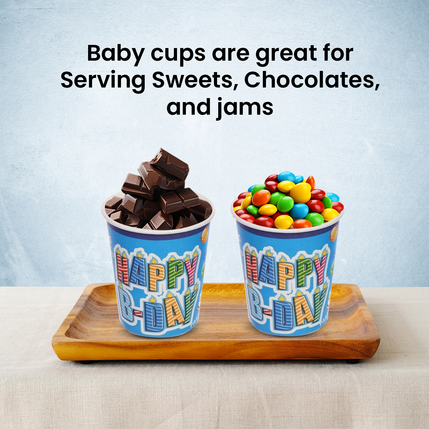 Paper Hot Drink Cups – 30 Blue Happy Birthday Candle Design