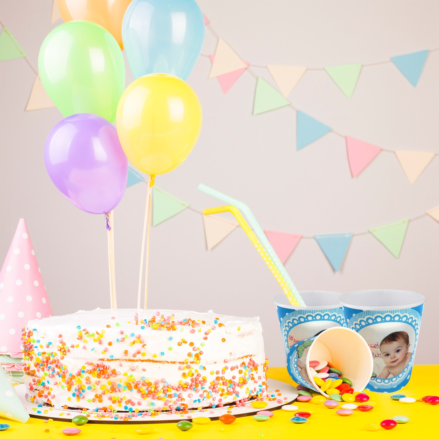 Blue Disposable Cups – 30 Baby Boy Photo Party Paper Cups