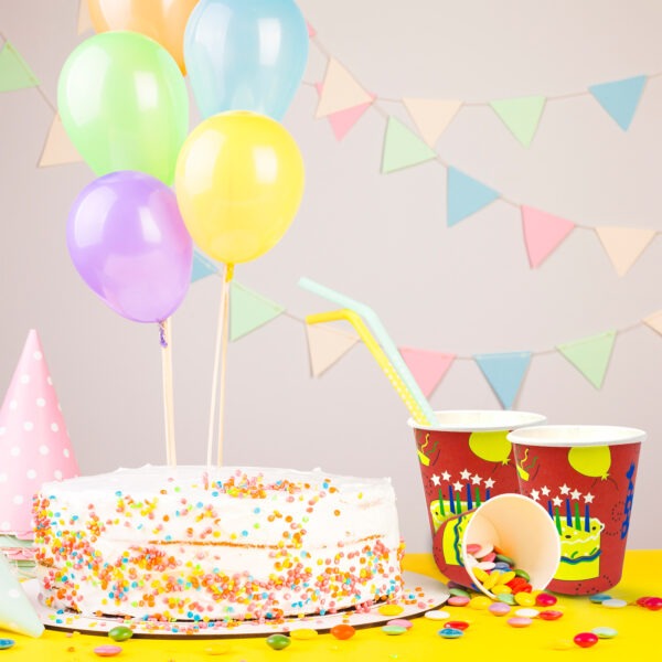 Red Paper Cups – 7oz Birthday Cake Star Party Disposable Cups