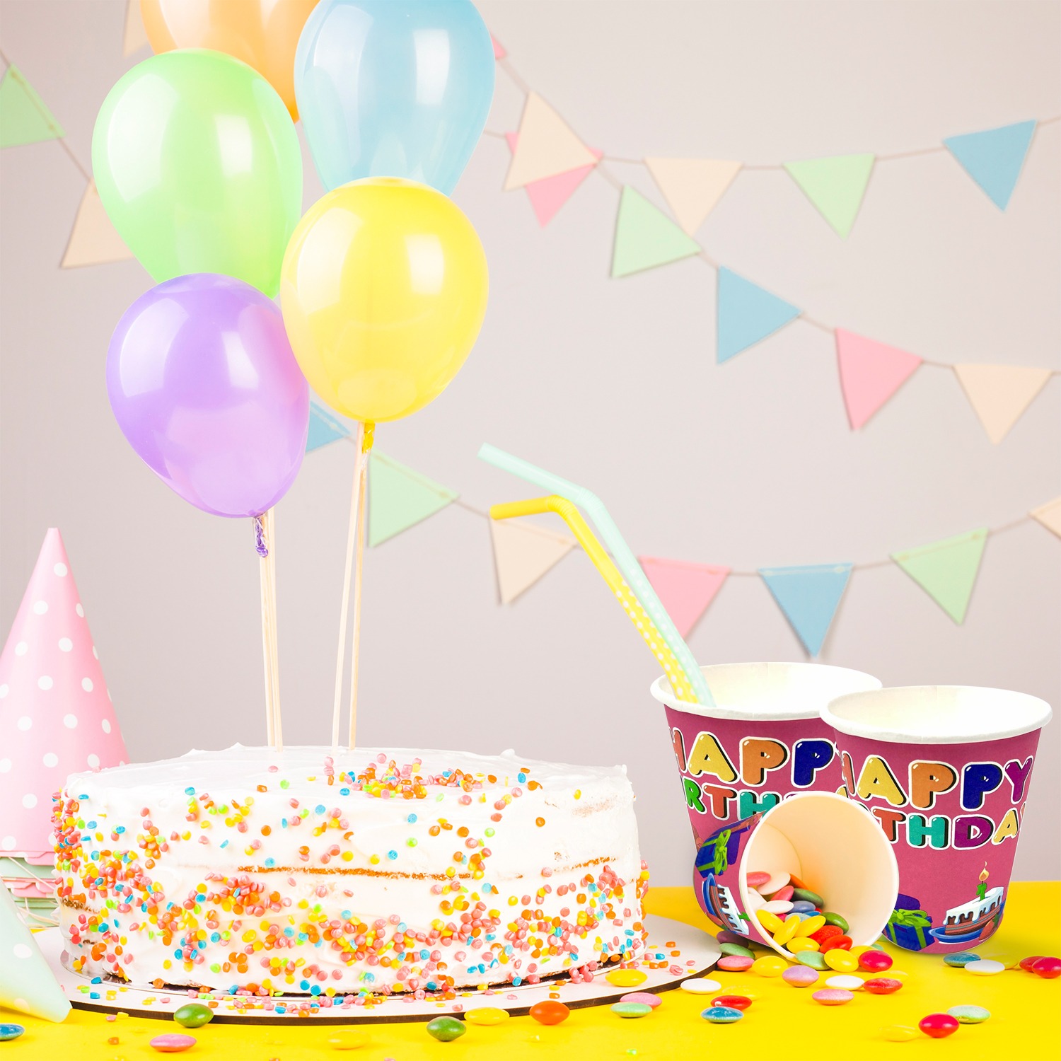 Paper Cups Pink – 7oz Happy Birthday Party Disposable Cups