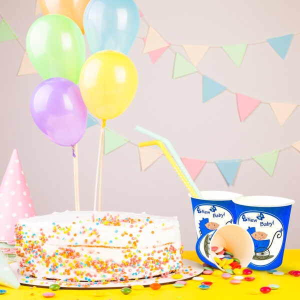 Blue Party Cups Bulk – 30X 7oz New Baby Paper Cups